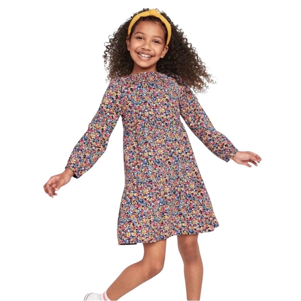 Old Navy Girls Tiered Printed Long Sleeve Button Front Summer Dress Sz M (8)
